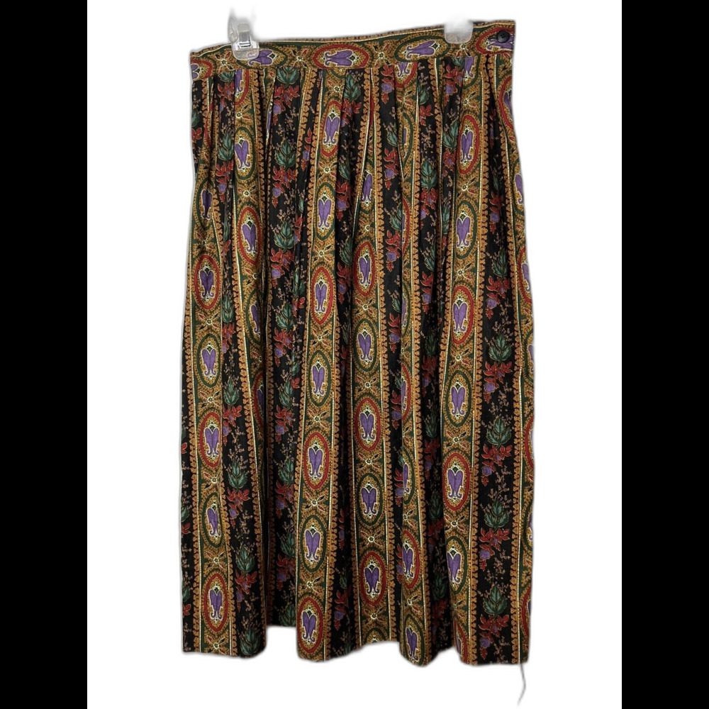 VTG Herman Geist Pleated Velour Midi Skirt Cottage Floral Women’s Size 8